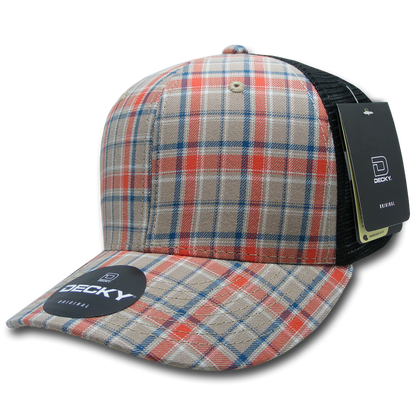 Decky-6018-6 Panel Mid Profile Structured Plaid Trucker