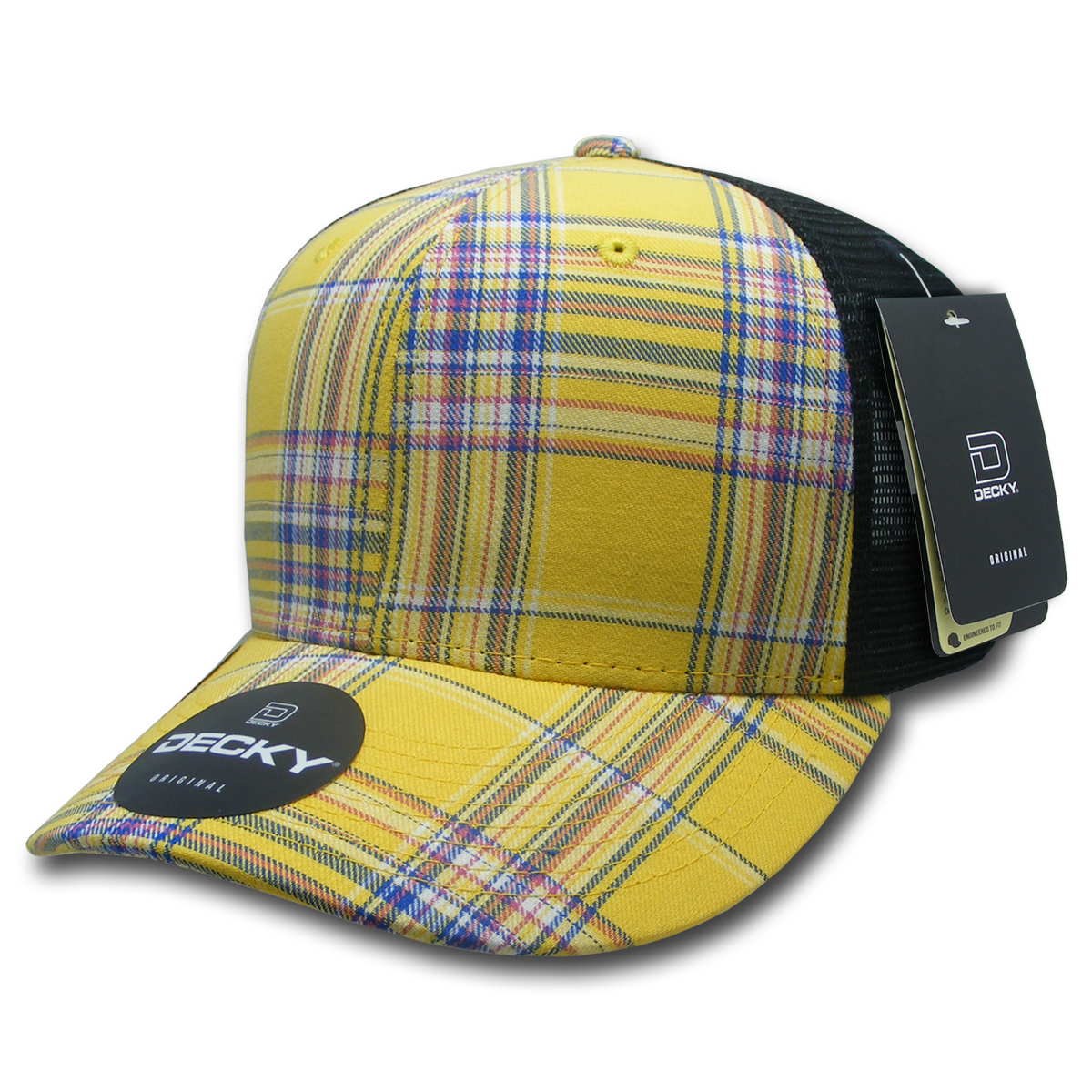 Decky-6018-6 Panel Mid Profile Structured Plaid Trucker