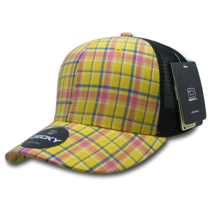 Decky-6018-6 Panel Mid Profile Structured Plaid Trucker