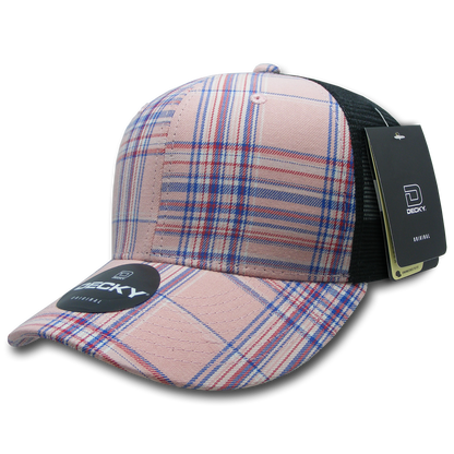 Decky-6018-6 Panel Mid Profile Structured Plaid Trucker