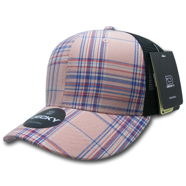 Decky-6018-6 Panel Mid Profile Structured Plaid Trucker - Black/107