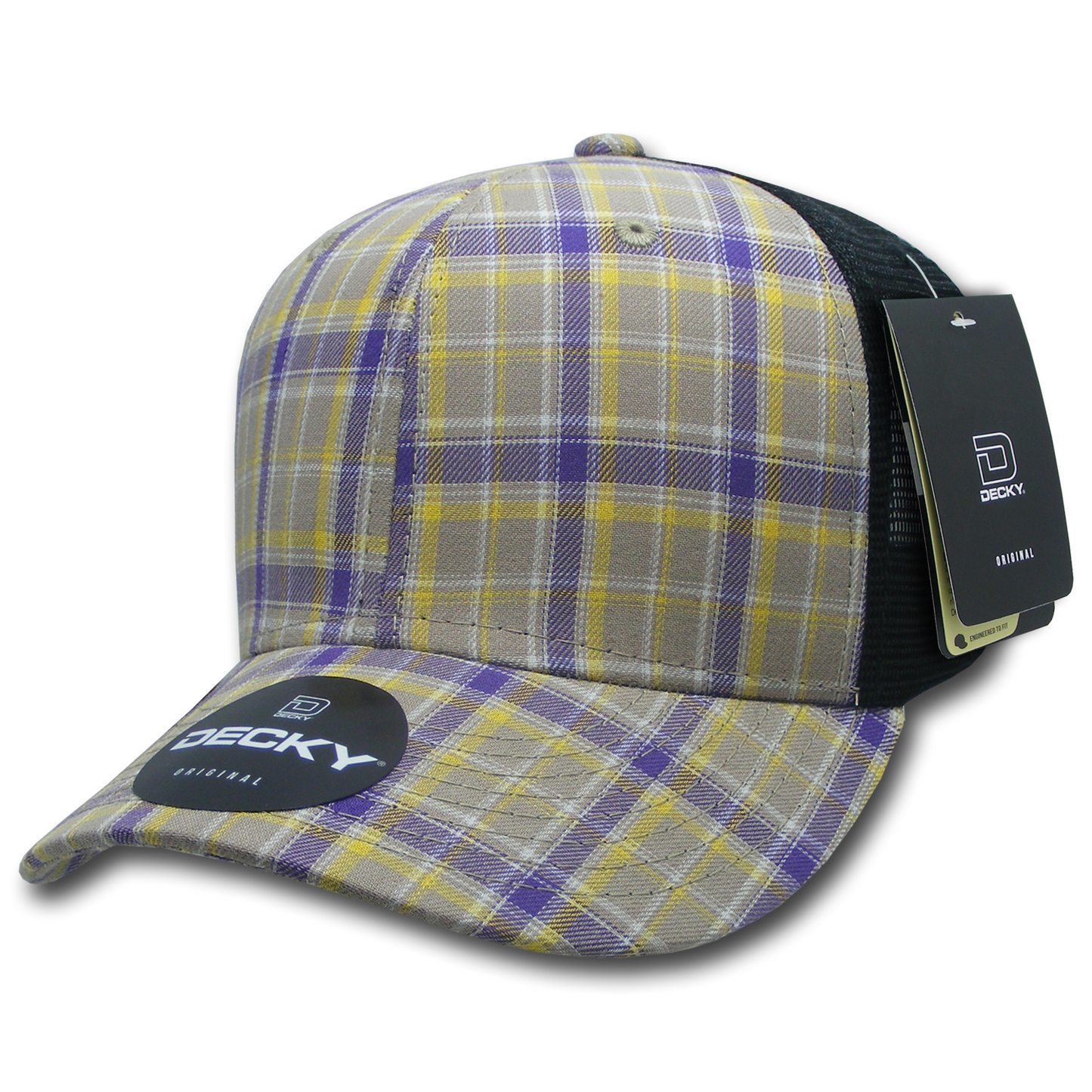 Decky-6018-6 Panel Mid Profile Structured Plaid Trucker