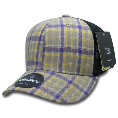 Decky-6018-6 Panel Mid Profile Structured Plaid Trucker