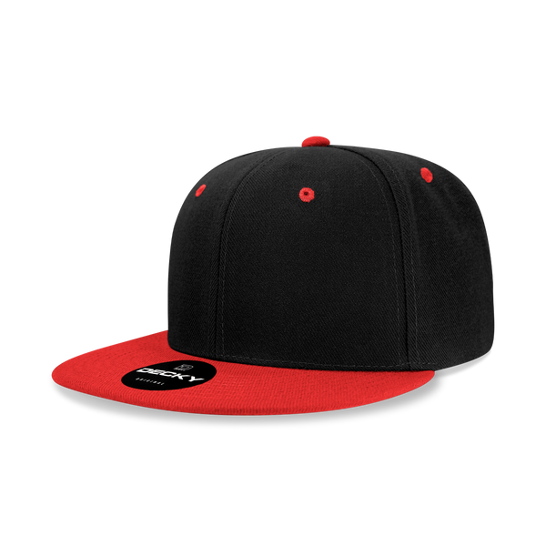 Decky-6020-6 Panel High Profile Structured Acrylic/Polyester Snapback - Black/Red