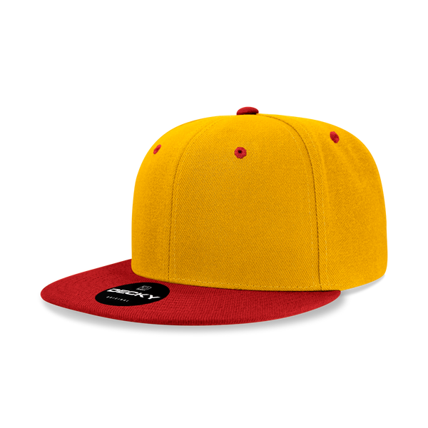 Decky-6020-6 Panel High Profile Structured Acrylic/Polyester Snapback - Gold/Cardinal