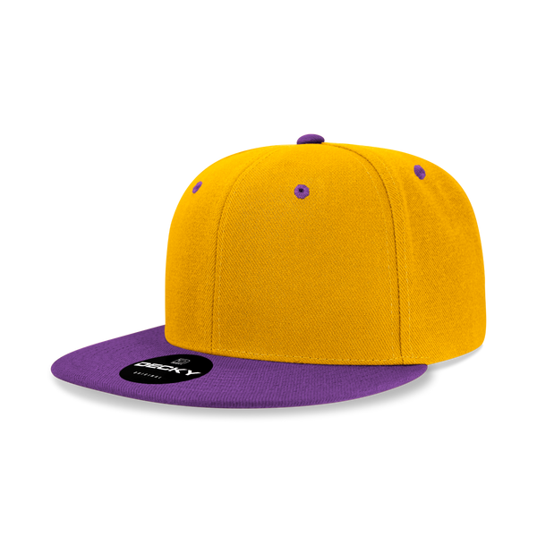 Decky-6020-6 Panel High Profile Structured Acrylic/Polyester Snapback - Gold/Purple