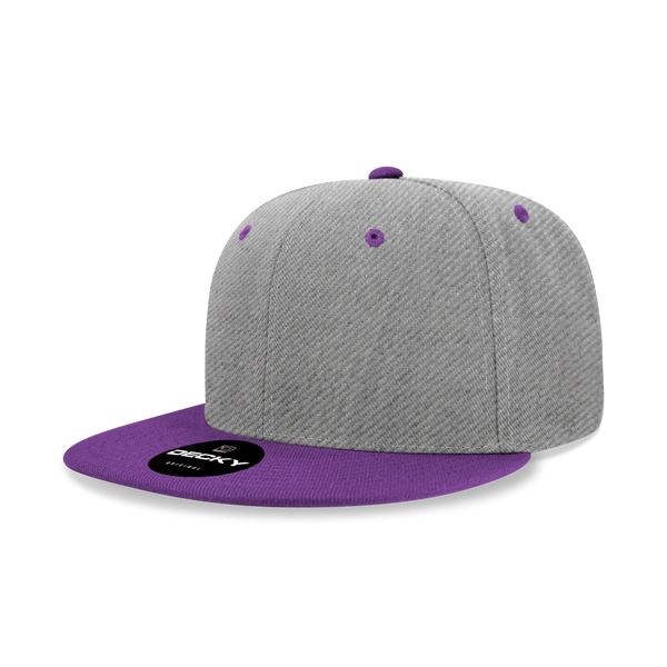 Decky-6020-6 Panel High Profile Structured Acrylic/Polyester Snapback - Heathergrey/Purple