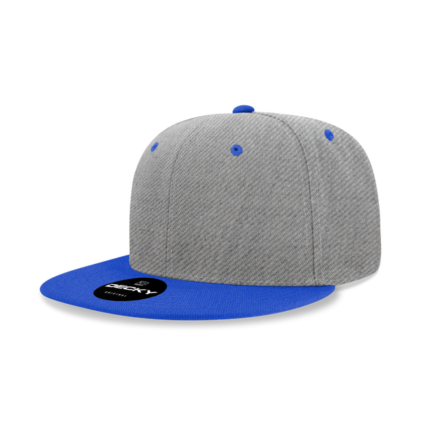 Decky-6020-6 Panel High Profile Structured Acrylic/Polyester Snapback - Heathergrey/Royal
