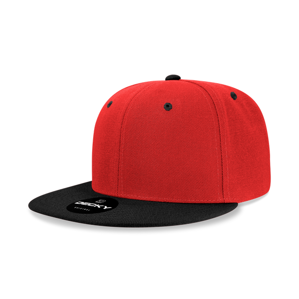 Decky-6020-6 Panel High Profile Structured Acrylic/Polyester Snapback - Red/Black