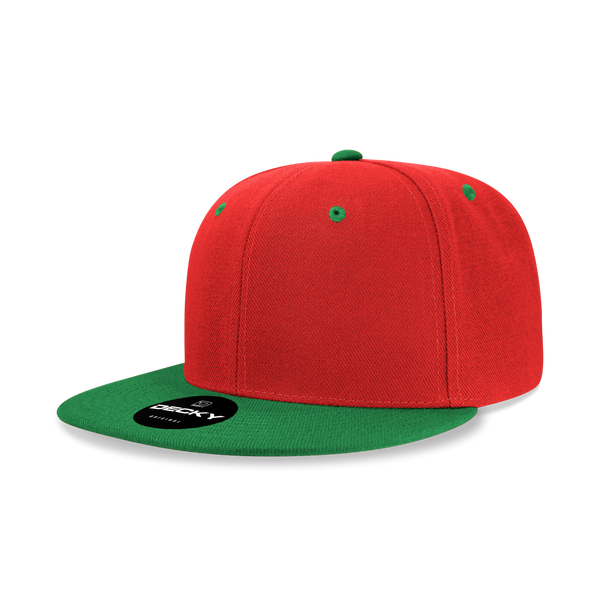 Decky-6020-6 Panel High Profile Structured Acrylic/Polyester Snapback - Red/Kelly