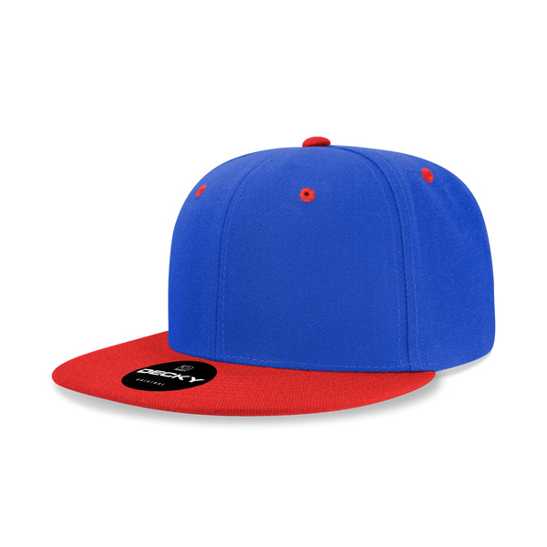Decky-6020-6 Panel High Profile Structured Acrylic/Polyester Snapback - Royal/Red