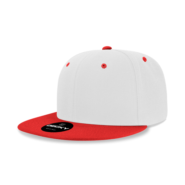 Decky-6020-6 Panel High Profile Structured Acrylic/Polyester Snapback - White/Red