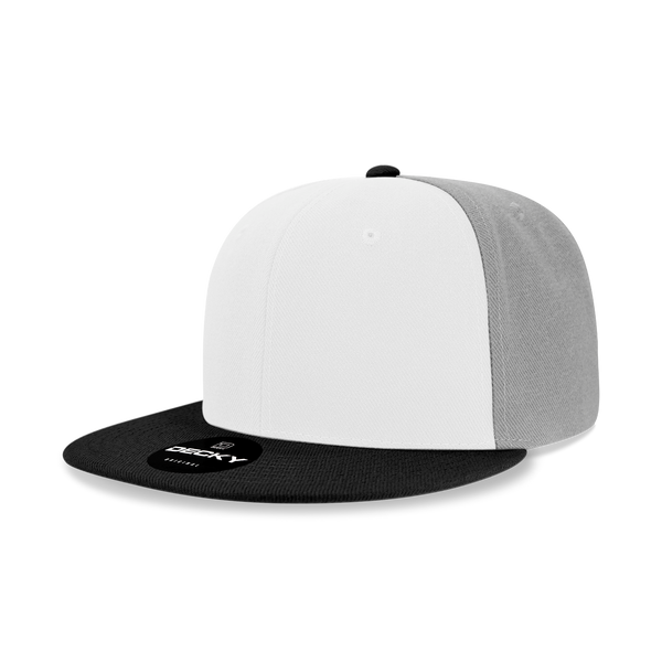 Decky-6020-6 Panel High Profile Structured Acrylic/Polyester Snapback - Black/White/Grey