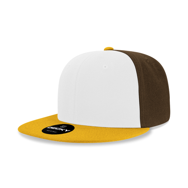 Decky-6020-6 Panel High Profile Structured Acrylic/Polyester Snapback - Gold/White/Brown
