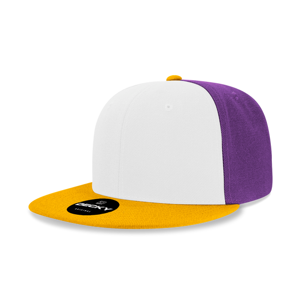 Decky-6020-6 Panel High Profile Structured Acrylic/Polyester Snapback - Gold/White/Purple