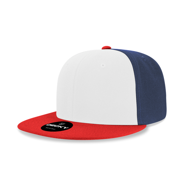 Decky-6020-6 Panel High Profile Structured Acrylic/Polyester Snapback - Red/White/Navy