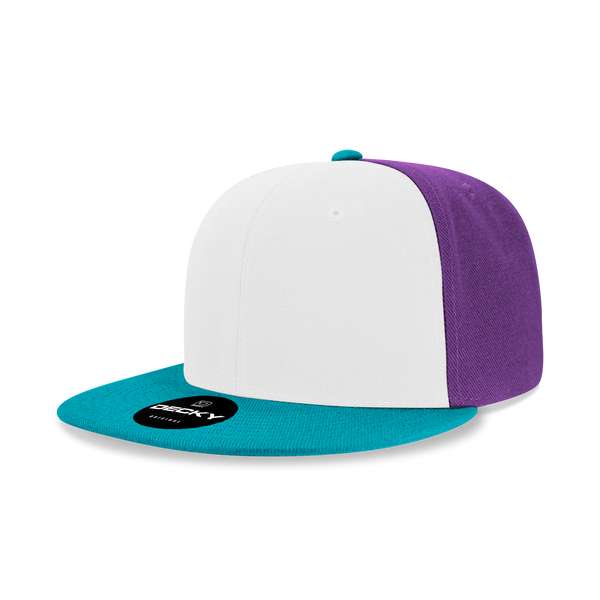 Decky-6020-6 Panel High Profile Structured Acrylic/Polyester Snapback - Teal/White/Purple
