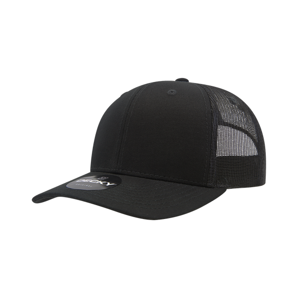 Decky 6021 Classic Trucker Hat — 6-Panel Mid-Profile Structured Mesh Snapback - BLACK