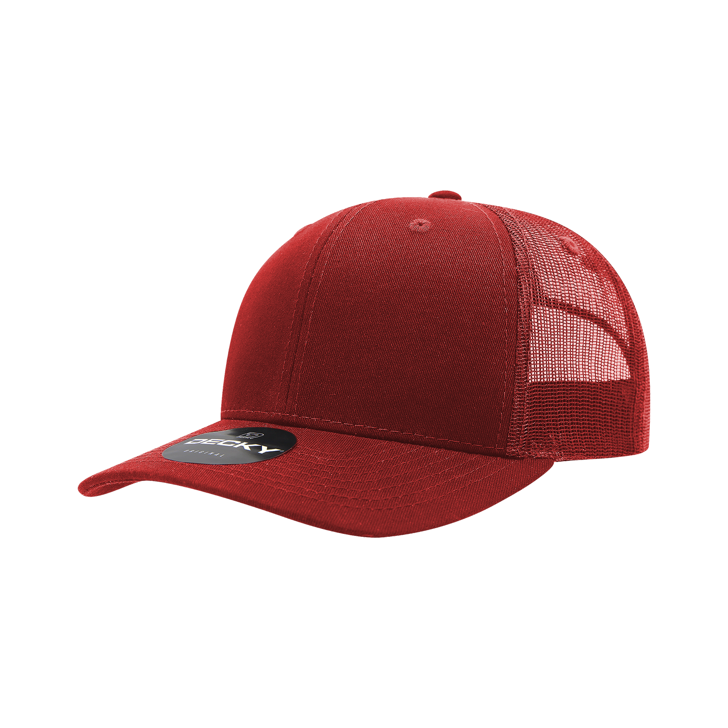 Decky 6021 cardinal red trucker hat - 6-panel structured snapback for custom branding