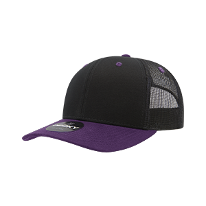 Decky 6021 Classic Trucker Hat — 6-Panel Mid-Profile Structured Mesh Snapback - Black/Purple