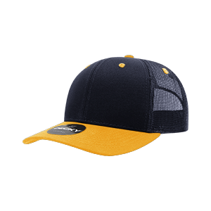 Decky 6021 Classic Trucker Hat — 6-Panel Mid-Profile Structured Mesh Snapback - Navy/Gold