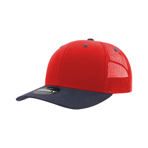 Decky 6021 Classic Trucker Hat — 6-Panel Mid-Profile Structured Mesh Snapback - Red/Navy