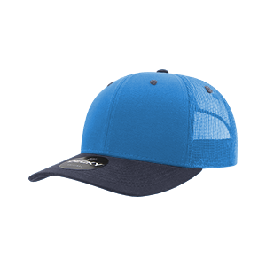 Decky 6021 Classic Trucker Hat — 6-Panel Mid-Profile Structured Mesh Snapback - Sky/Navy
