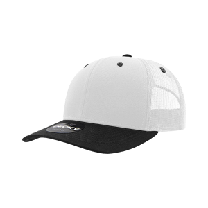 Decky 6021 Classic Trucker Hat — 6-Panel Mid-Profile Structured Mesh Snapback - White/Black