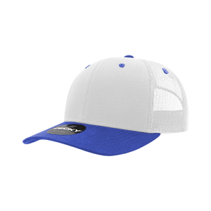 Decky 6021 Classic Trucker Hat — 6-Panel Mid-Profile Structured Mesh Snapback - White/Royal