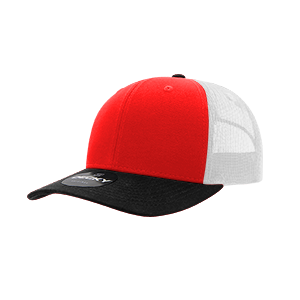 Decky 6021 Classic Trucker Hat — 6-Panel Mid-Profile Structured Mesh Snapback - Black/Red/White
