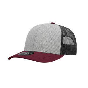 Decky 6021 Classic Trucker Hat — 6-Panel Mid-Profile Structured Mesh Snapback - Maroon/H.grey/Charcoal