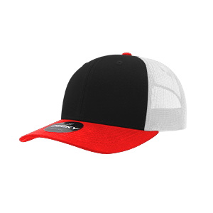 Decky 6021 Classic Trucker Hat — 6-Panel Mid-Profile Structured Mesh Snapback - Red/Black/White