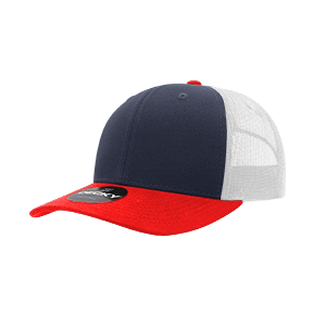 Decky 6021 Classic Trucker Hat — 6-Panel Mid-Profile Structured Mesh Snapback - Red/Navy/White