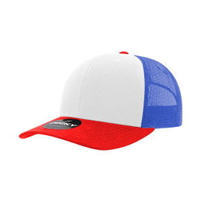 Decky 6021 Classic Trucker Hat — 6-Panel Mid-Profile Structured Mesh Snapback - Red/Royal/White