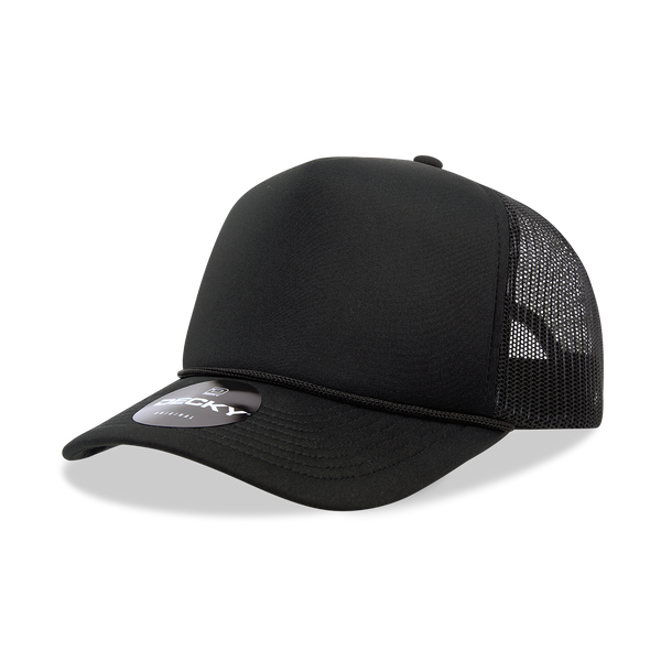 Decky-6025-5 Panel Mid Profile Structured Foam Trucker Hat - BLACK