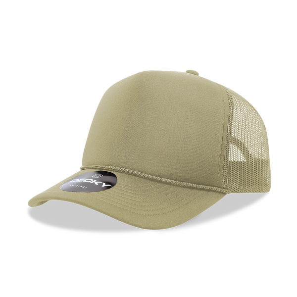 Decky-6025-5 Panel Mid Profile Structured Foam Trucker Hat - Khaki