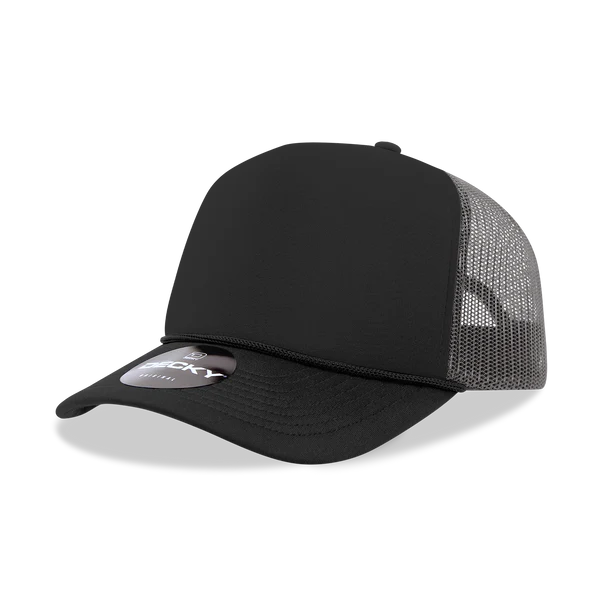 Decky-6025-5 Panel Mid Profile Structured Foam Trucker Hat - Black/Charcoal
