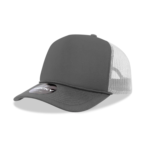 Decky-6025-5 Panel Mid Profile Structured Foam Trucker Hat - Charcoal/White
