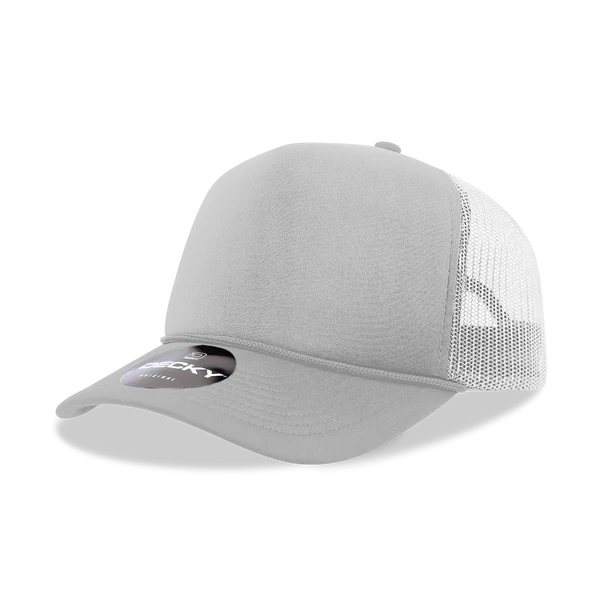 Decky-6025-5 Panel Mid Profile Structured Foam Trucker Hat - Grey/White