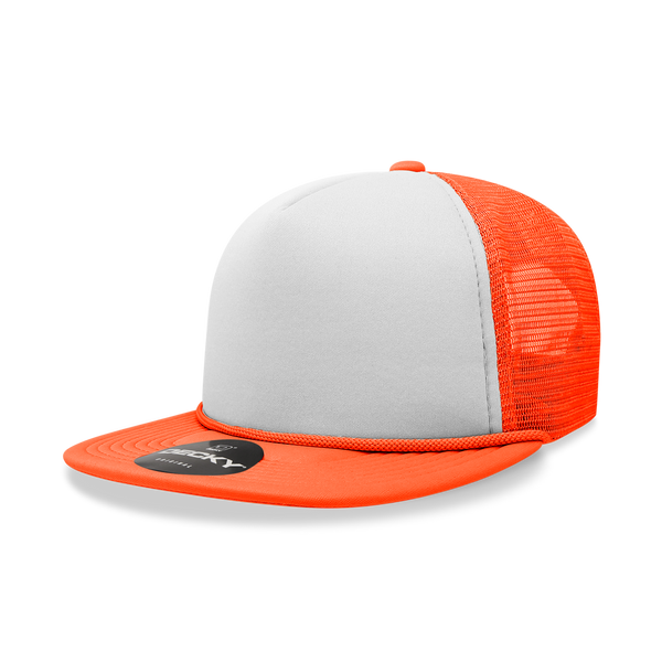 Decky-6026-5 Panel High Profile Structured Foam Trucker - ORN/WHT/ORN