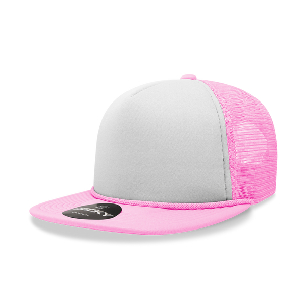 Decky-6026-5 Panel High Profile Structured Foam Trucker - PNK/WHT/PNK