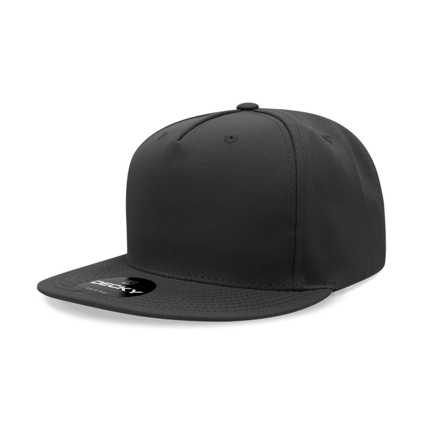 Decky-6029-5 Panel High Profile Structured Polyester Snapback - Black