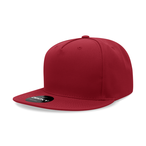 Decky-6029-5 Panel High Profile Structured Polyester Snapback - Cardinal