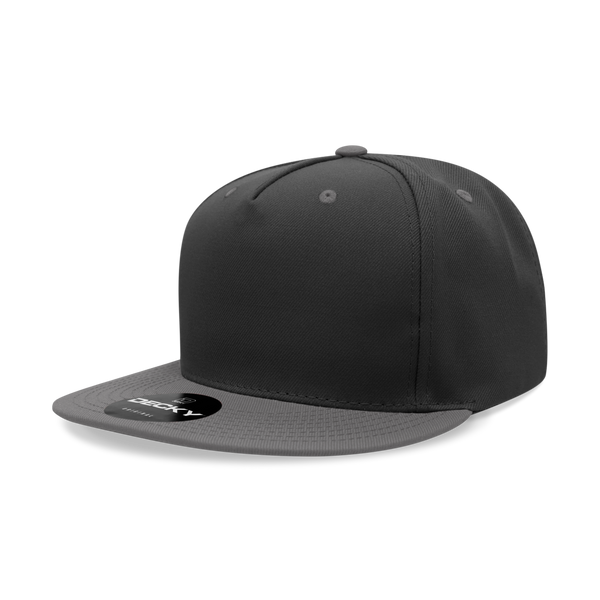 Decky-6029-5 Panel High Profile Structured Polyester Snapback - Black/Charcoal