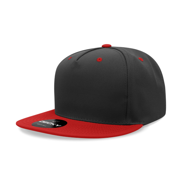 Decky-6029-5 Panel High Profile Structured Polyester Snapback - Black/Red