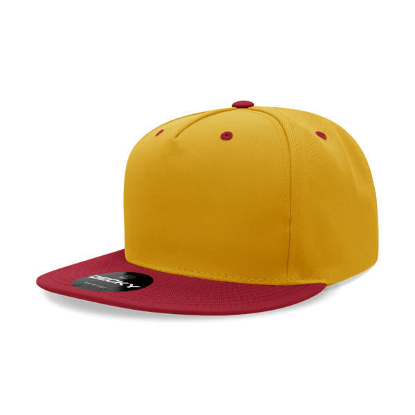 Decky-6029-5 Panel High Profile Structured Polyester Snapback - Gold/Cardinal