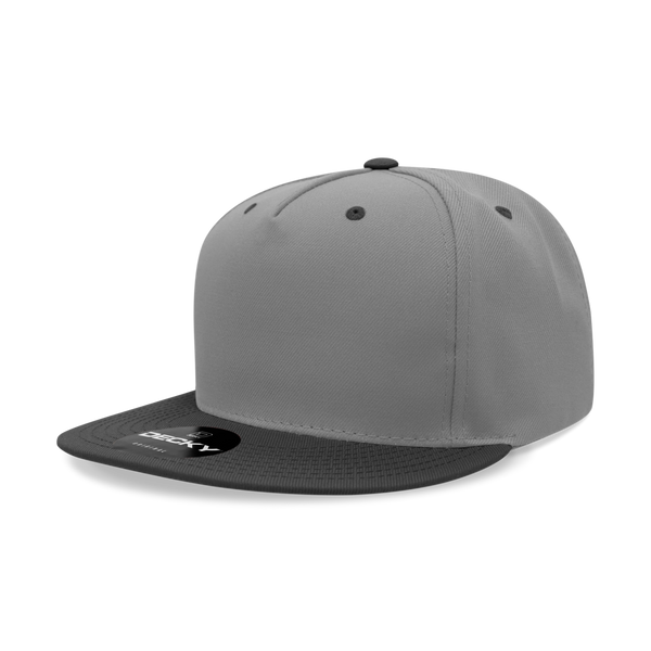 Decky-6029-5 Panel High Profile Structured Polyester Snapback - Grey/Black