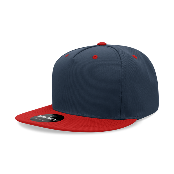 Decky-6029-5 Panel High Profile Structured Polyester Snapback - Navy/Red