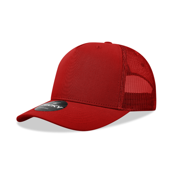 Decky-6030- 5 Panel Mid Profile Structured Cotton Blend Trucker - Cardinal