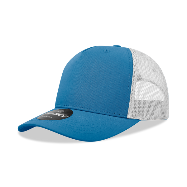 Decky-6030- 5 Panel Mid Profile Structured Cotton Blend Trucker - Sky/White